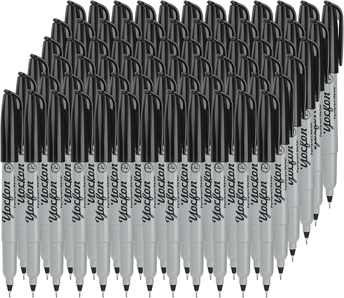 Yocfon Permanent Markers Ultra Fine Tip, Bulk Pack Of 72 Count Black Permanent Marker Set, Quick-Drying Ink, Works On Plastic, Wood, Stone, Metal And Glass