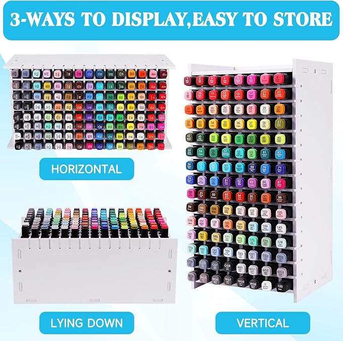 Marker Organizer, 120 Slots Marker Holder Organizer, Marker Storage with Divider Art Marker Rack for Pens Colored Pencils Art Brushes Adjustable Pencil Holder for Desk Organizer