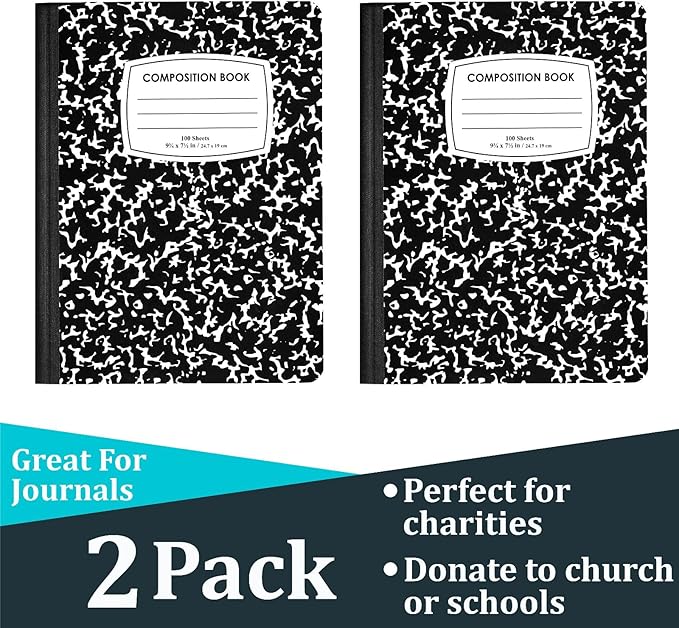 ENVO Composition Notebooks, Wide Ruled Composition Notebook, Black Marble Covers Composition Notebook, 100 sheets, Bulk (2, Wide Ruled)