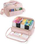 Quilted Marker Organizer Case Holds 180 Markers, Marker Storage Organizer Bag with Dividers and Detachable Crossbody Strap (Bag Only), Pink