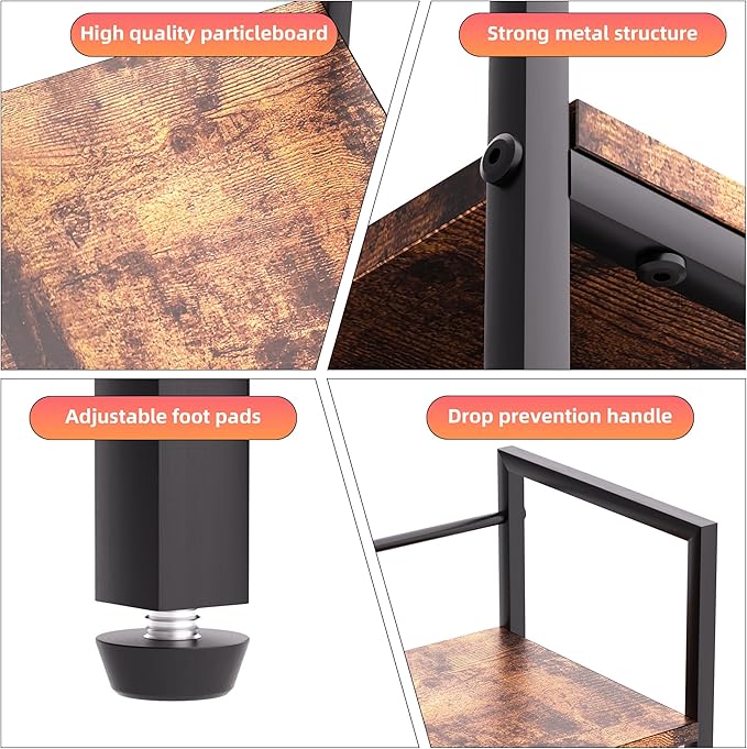 38.5" 3-Tier Desktop Bookshelf | Desk Organizer Shelf & Computer Monitor Stand | Dark Brown Home Office Storage