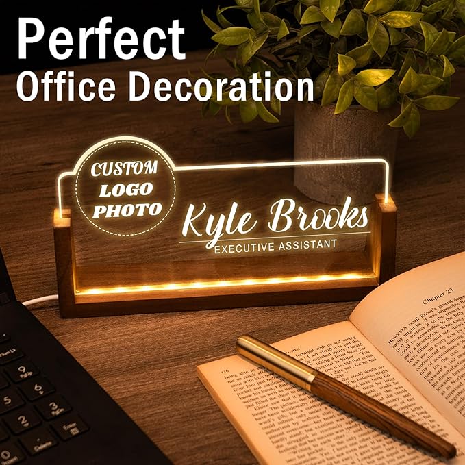 Desk Name Plate Personalized, Office Name Plate for Desk, Desk Decorations for Women Men Office - Light Up Name plate, Employee Appreciation Gifts for Coworkers