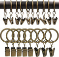 AMZSEVEN 100 Pack Metal Curtain Rings with Clips, Drapery Clips with Rings, Drapes Rings 1 inch Inner Diameter, Fits Diameter 5/8 inch Curtain Rods, Vintage Bronze