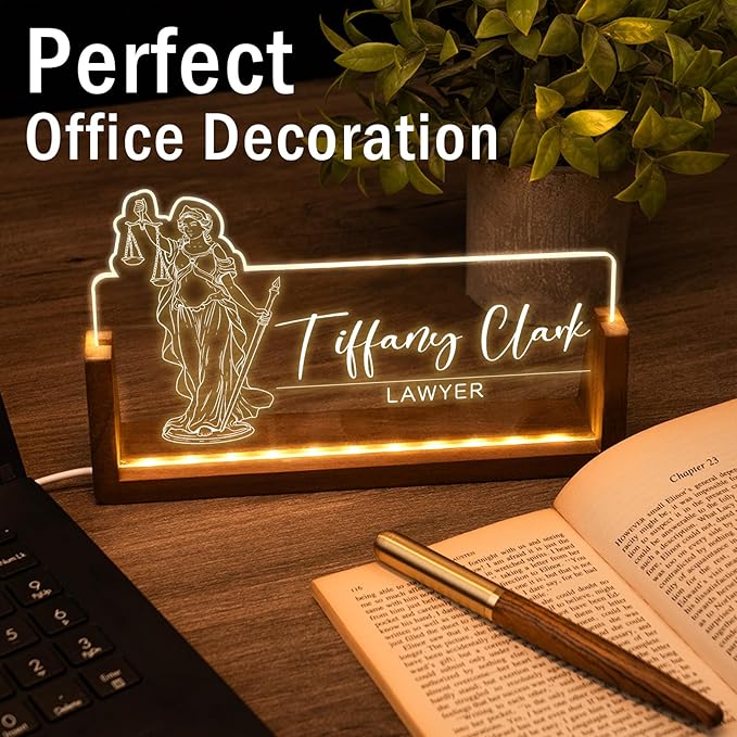 Desk Name Plate Personalized, Custom Office Light Up Name Plate for Lawyer, Desk Decorations for Women Men Office, Employee Appreciation Gifts for Lawyer Coworkers
