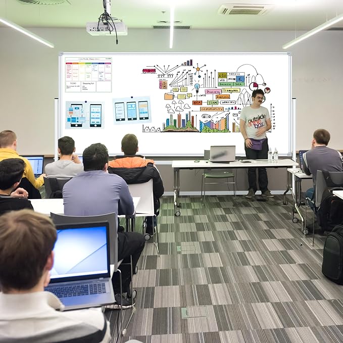 Double-Sided Magnetic White Board 96"x48" Dry Erase Whiteboard, Large Rolling White Boards on Wheels, 8' x 4' Whiteboard with Stand for Office, School, Home. Including Eraser, Marker, Magnet