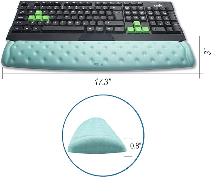 BRILA Memory Foam Keyboard Wrist Rest Support Pad Cushion for Computer, Laptop, Office Work, PC Gaming, Non-Slip Wrist Pain Relief (Aquamarine Keyboard Pad)