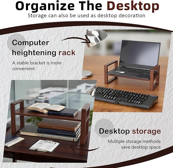 Desk Shelves Desktop Organizer Shelf-No Tools Assembly Interlocking Joints for Enhanced Stability Holds 130lbs for Desk Organizers and Bookshelf Table Top Shelving in Office-Walnut Colour