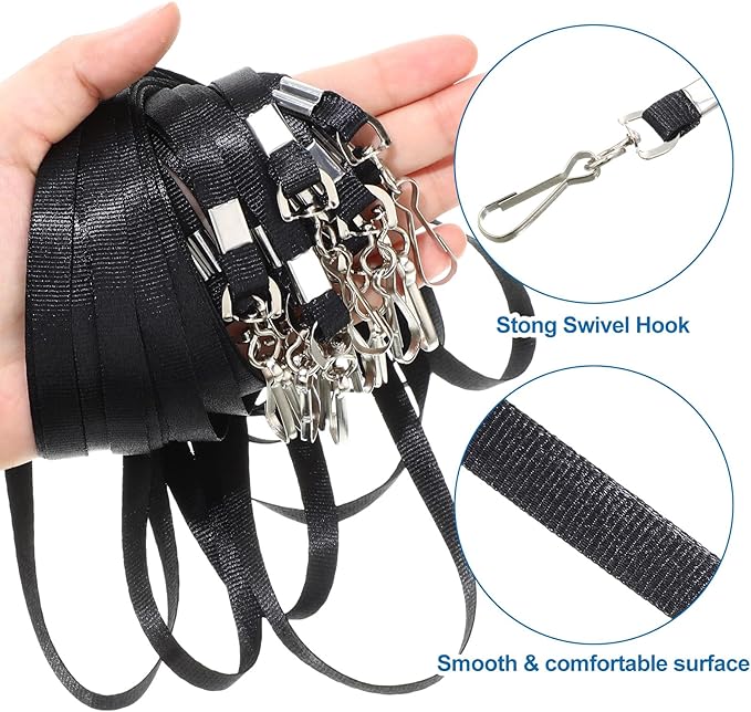 Gueevin 500 Pcs Lanyard Bulk Lanyards for Id Badges Lanyards for Keys Safety Woven Badge Lanyard with Clip Swivel J Hooks (Black)
