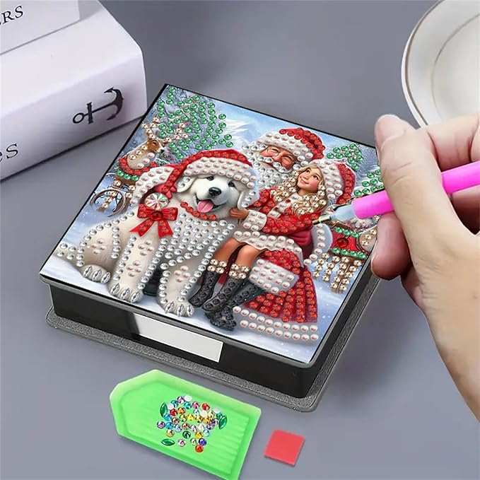 Christmas Diamond Painting Kit Note Box,Memo Paper Storage Box Diamonds Art,Sticky Note Holder Diamonds Art,Diamond Painting Memo Pad For Office Desk. (Christmas)