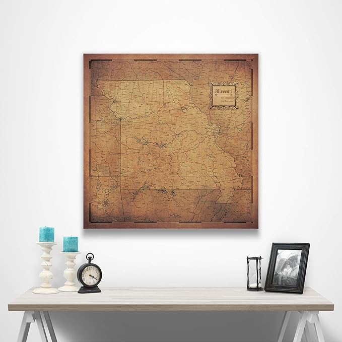 Conquest Maps Push Pin Missouri Map Board - With Push Pins to Mark Missouri Travel - Handmade in Ohio, USA - Design: Golden Aged