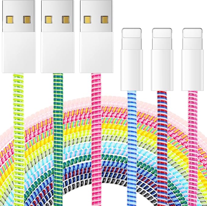 Frienda 15 Pcs Spiral Cable Protector Colorful PVC Spiral Phone Charger Headphone Cable Saver for USB Data Wire, Prevent Pets (Bright Color,55.1 Inch)