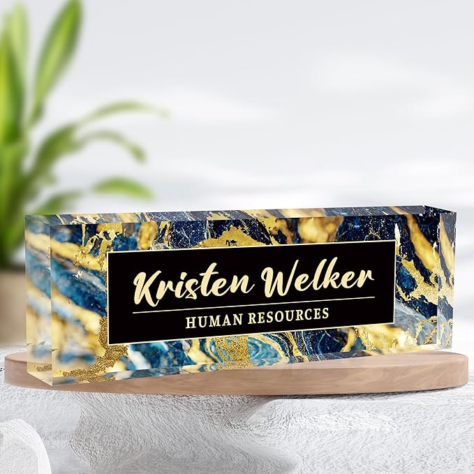 Personalized Name Plate for Desk Custom Acrylic Desk Name Plate Custom Employee Appreciation Gifts Office Gifts for Women, Men, Boss, Coworkers, Teacher, Nurse (Black Gold Marble)