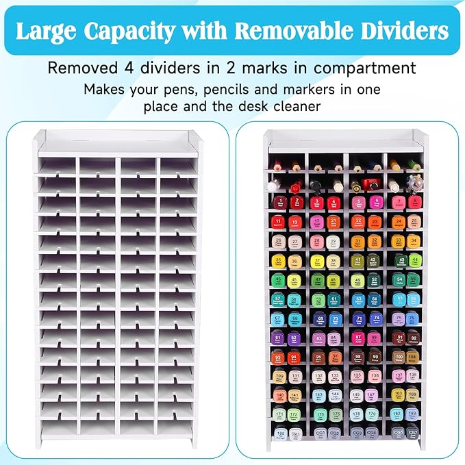 Marker Organizer, 120 Slots Marker Holder Organizer, Marker Storage with Divider Art Marker Rack for Pens Colored Pencils Art Brushes Adjustable Pencil Holder for Desk Organizer