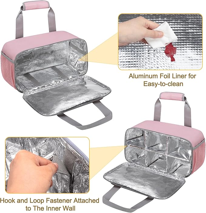 Case Organizer for up to 216 Markers, Large Bag With Carrying Handle, Holder (Length up to 5.1"), Aluminum Foil Liner Easy Cleaning, Patented Design (Pink)
