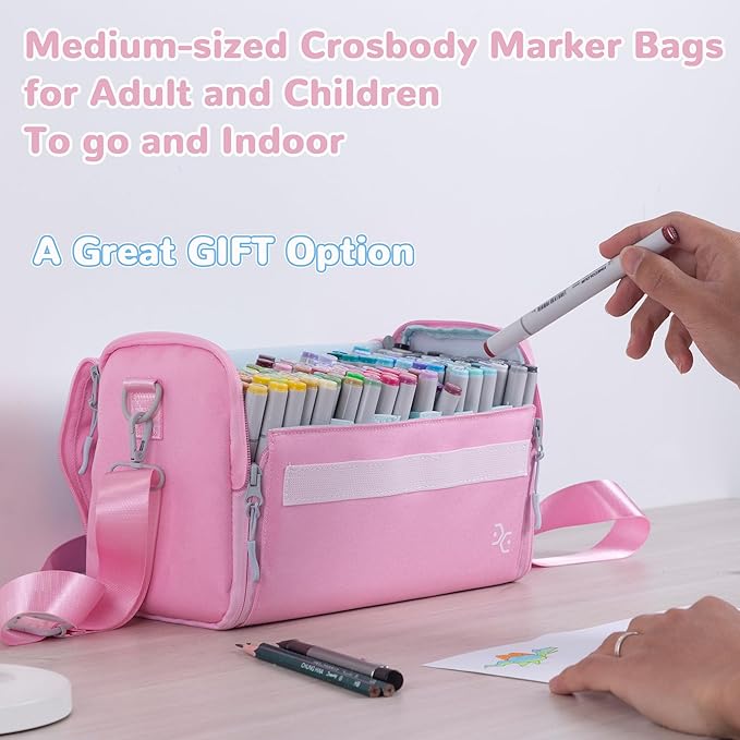 Togood Marker Pens Storage Tote Handbag, Up to 160 Pens, Pink Crossbody Bags Causal Shoulder Bag for Artists Hobbyist