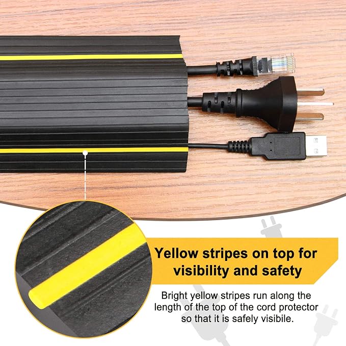 AGPTEK Heavy Duty Floor Cable Cover Cable Protector, 6.5 Ft Floor Cord Protector 3 Channels Floor Cord Cover (Mid Channel 0.93") Contains Cords, Cables and Wires, Good for Office, Home, or Outdoor