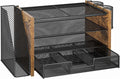 Wooden Desk Organizers and Accessories with File Holder, 4-Tier Paper File Organizer with Drawer & 2 Pen Holders, Office Desk Accessories, Desktop Organizer and Storage for Home Office