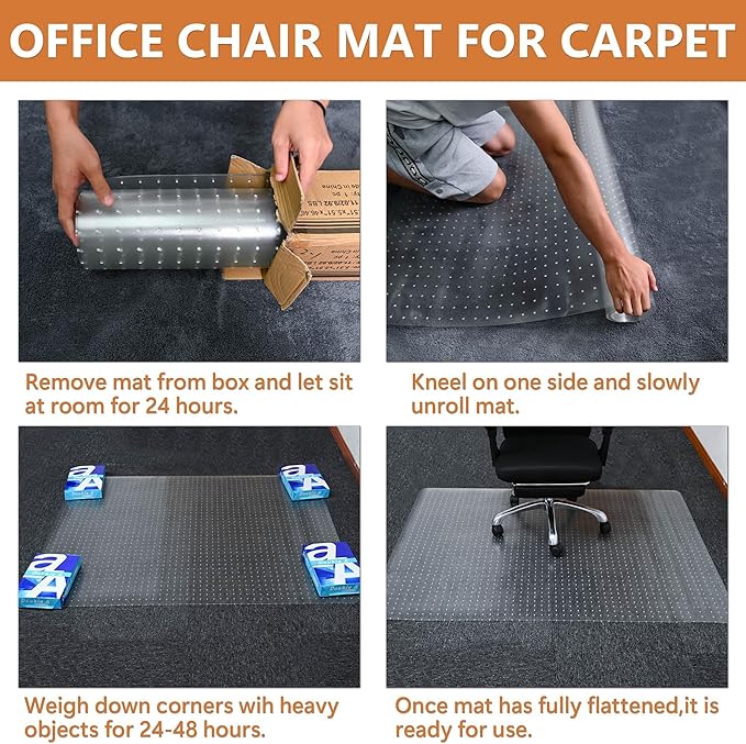 HOMEK Office Chair Mat for Carpet, 46" x 60" Transparent Desk Chair Mat for Low Pile Carpeted Floor, Easy Glide Carpet Floor Protector Mat for Home and Office