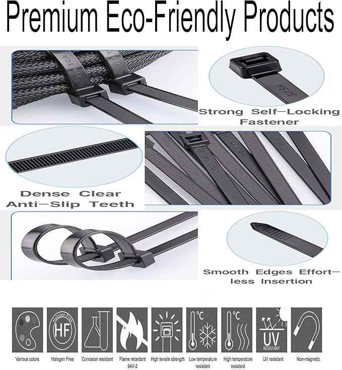 12-Inch Heavy-Duty Nylon Zip Ties, 100-Pack – 120lb Tensile Strength, Secure & Reliable for Industrial, DIY, Workshop, and Travel (Black/White) by LANGTSA