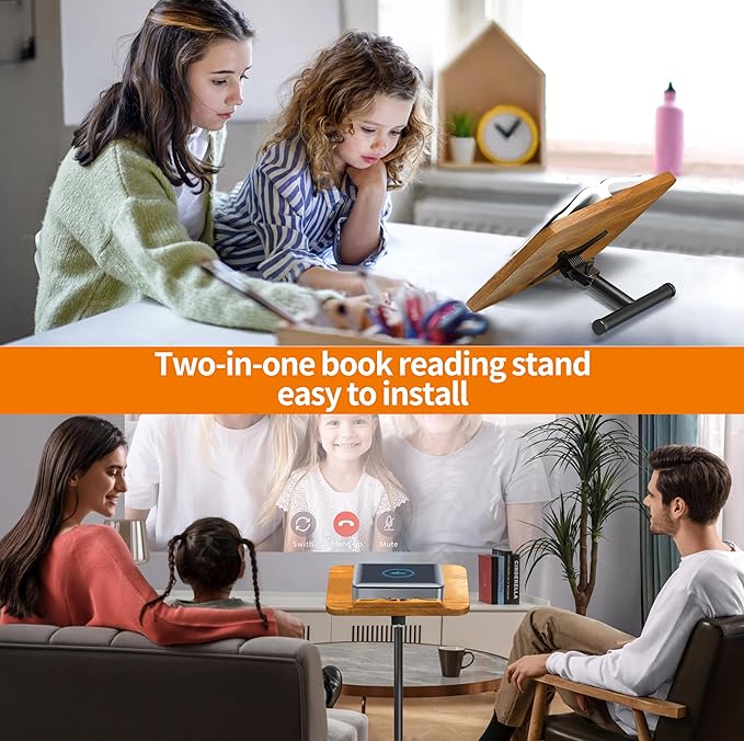 NAMON Rolling 2-in-1 Dual-use Music Stand & Desktop Book Stand, 100% Solid Wood, Height Adjustable from 16.5" to 51", with 4 Lockable Casters & Page Clips (with Large Panel: 16.5 * 11.8IN)