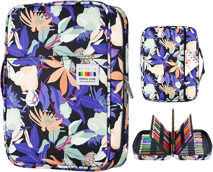 YOUSHARES Colored Pencil Case 220 Slots Pen Case Organizer With Handy Wrap & Zipper, Multilayer Holder for Prismacolor Colored Pencils & Gel Pen (Flower)