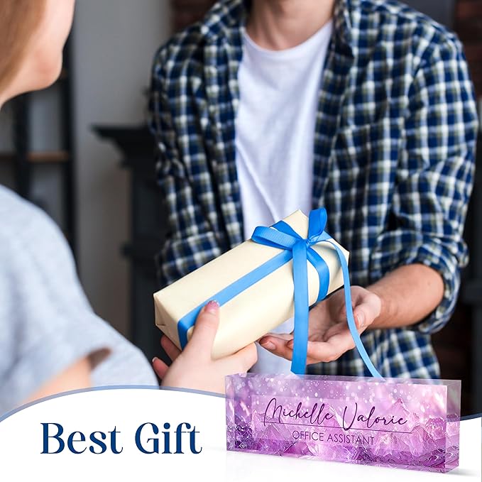 Personalized Office Name Plate, Custom Name Plate for Desks, Office Desk Decorations Gift for Women Men, Acrylic Desk Name Plate for Teacher Coworkers Staff Boss (Amethyst)