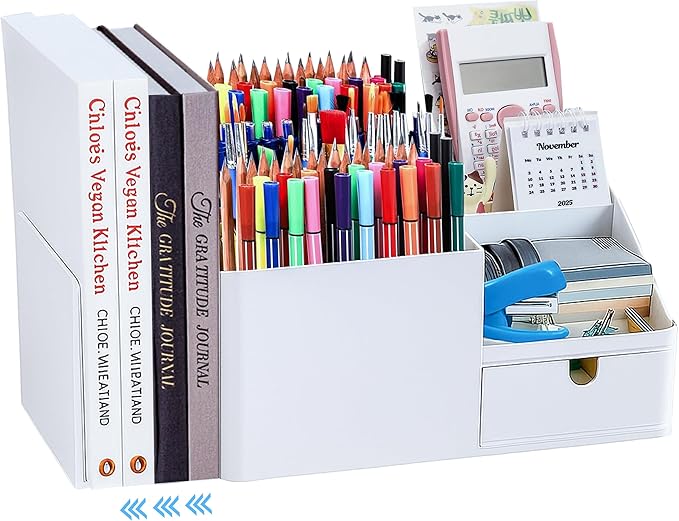 Adjustable Desk Drawer Organizer, Pen Holder, Pencil Holder for desk and Accessories, 5 Compartments, Art Supply Storage Caddy for Desk School Office Supplies