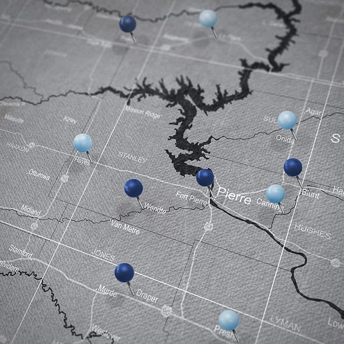 Conquest Maps Push Pin South Dakota Map Board - With Push Pins to Mark South Dakota Travels - Handmade in Ohio, USA - Design: Modern Slate