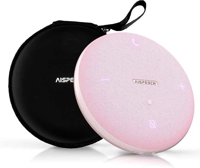 AISPEECH M4 Bluetooth Speakerphone Conference Speaker and Microphone with AI Noise Reduction GPT Transcription Speakers for Computer Desktop 360° Voice Pickup at Home Office for Teams/Zoom, Pink