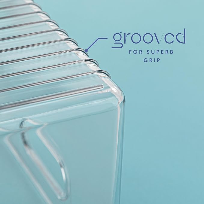 primebox Plastic Food Storage 6 Pack Clear Container Bin with Handles for Organizing Kitchen, Pantry, Refrigerator, Freezer, Pantry, Cabinet, Closet, Bathroom. 16”x6”x5”