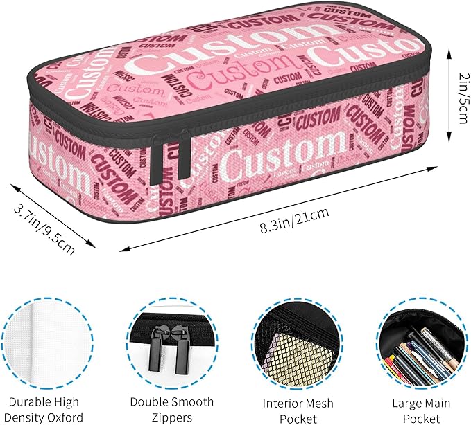Custom Pencil Case with Name, Personalized Pen Bag Add Your Image Text, Large Storage Students Stationery Pen Box with Zipper Durable Pencil Box for Girls Boys Office School