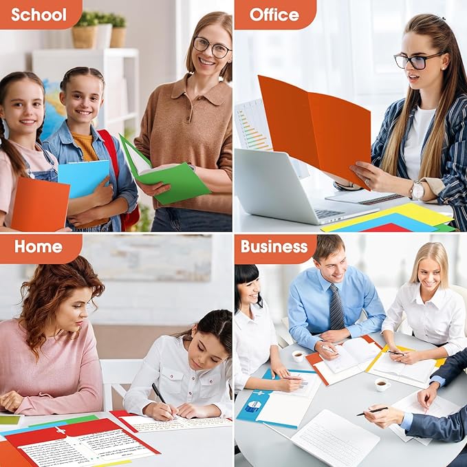 TooyBing Folders with Pockets, 2 Pocket Folders Bulk (120 Pack, Assorted Colors), 3 Hole Punched with Business Card Slot, Letter Size, Paper File for School Office Home