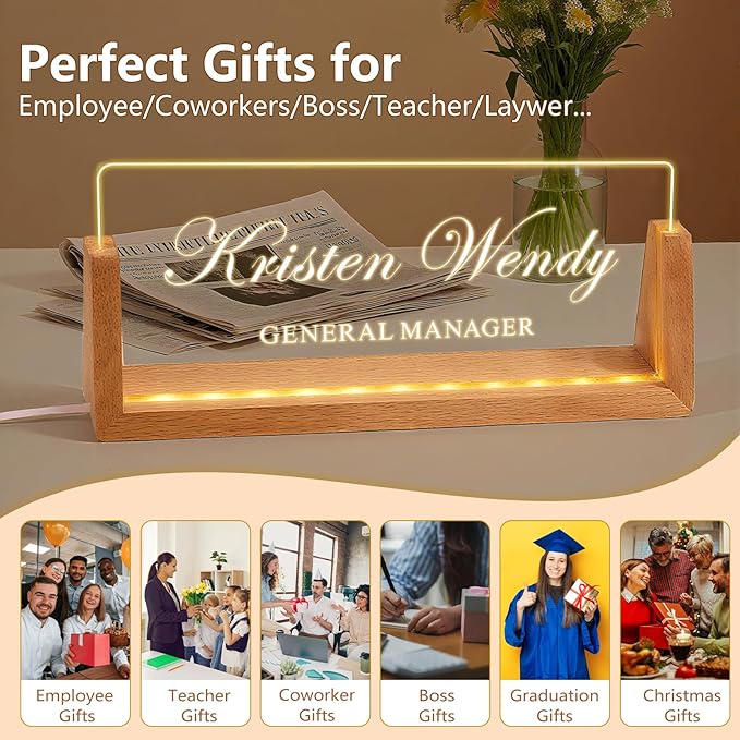 Ships Next Day, Custom Name Plate for Desk - Business Light Up Acrylic Desk Name Plate Personalized Elegant Office Gift for Boss Coworker Teacher Employee Appreciation Gift, Office Decor for Women Men