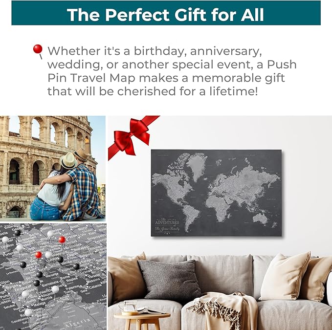 Gallery Wrapped - Stormy Dreams World Push Pin Travel Map with pins