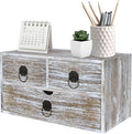 Washed Brown Wood Desk Organizer, Desktop Organizer with Drawers, Mini Tabletop Storage Organization Container for Home Office Supplies, No Assembly Required (3 Drawer)