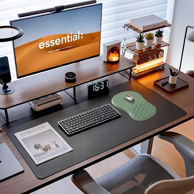 Ergonomic Mouse Pad Wrist Support,Green Mouse Pads with Wrist Rest，Non-Slip Pu Base Desktop Gaming Mousepad & Wrist Rests for Pain Relief, Computer, Office & Home