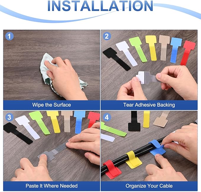 40-Pack Hook and Loop Cable Ties, 3.5 x 1.1 Inch Adjustable Self-Adhesive Cord Organizer for Desk/Home/Wall/Office Essentials, Cable Management Under Desk [Green]