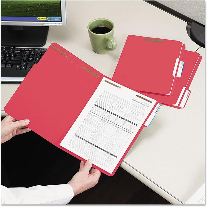 Pendaflex Fastener Folders, 2 Fasteners, Letter Size, Red, 1/3 Cut Tabs in Left, Right, Center Positions, 50 per Box (22740), Specialty