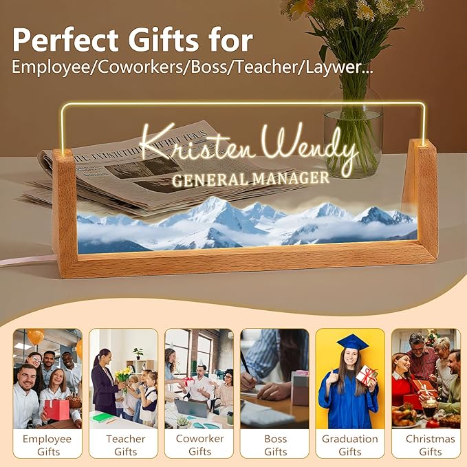 Ships Next Day, Custom Name Plate for Desk - Business Light Up Acrylic Desk Name Plate Personalized Elegant Office Gift for Boss Coworker Teacher Employee Appreciation Gift, Office Decor for Women Men