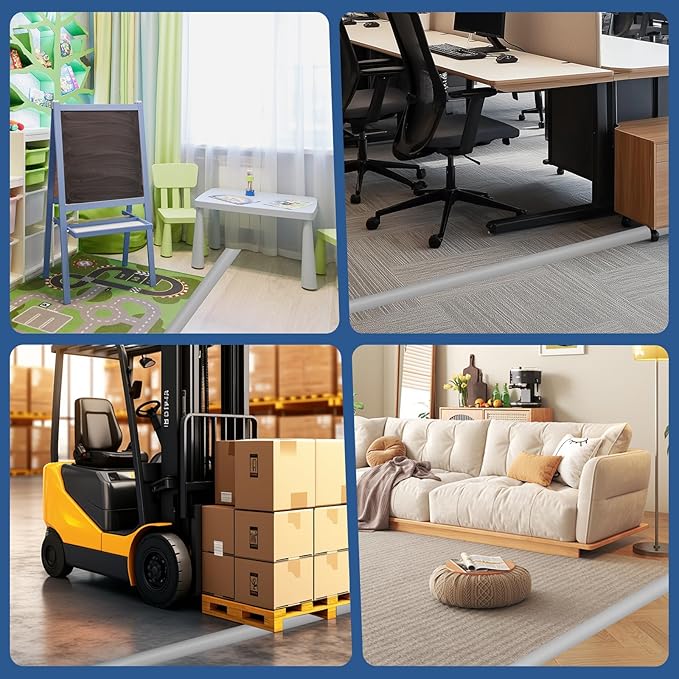 Floor Cord Cover for Wires on Floor Self Adhesive Cord Hider Floor Cable Management Wire Covers for Cords Protector Prevent Cable Trips Cord Cavity W 0.47" x H 0.27", Gray, 3.3Ft