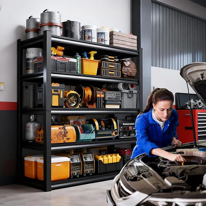 5-Tier Garage Shelving Heavy Duty Storage Shelves, Adjustable Metal Shelving Unit, Utility Garage Organizer Shelf for Basement, Pantry, Warehouse, Supermarket, 35.4" W x 15.7" D x 71.2" H