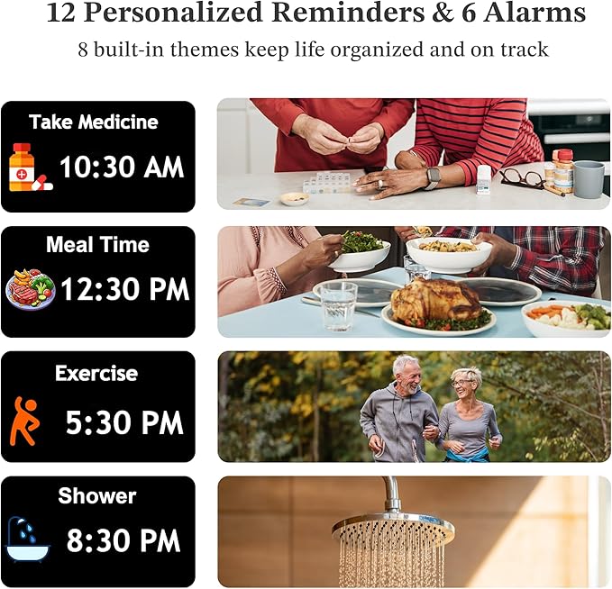 2025 NEW, Digital Clocks, 7'' Dementia Clock with Date and Time for Elderly, Auto-Dimming, 12 Reminders & 6 Alarms, Button & Remote Control, Auto DST, Digital Calendar for Seniors Large Display