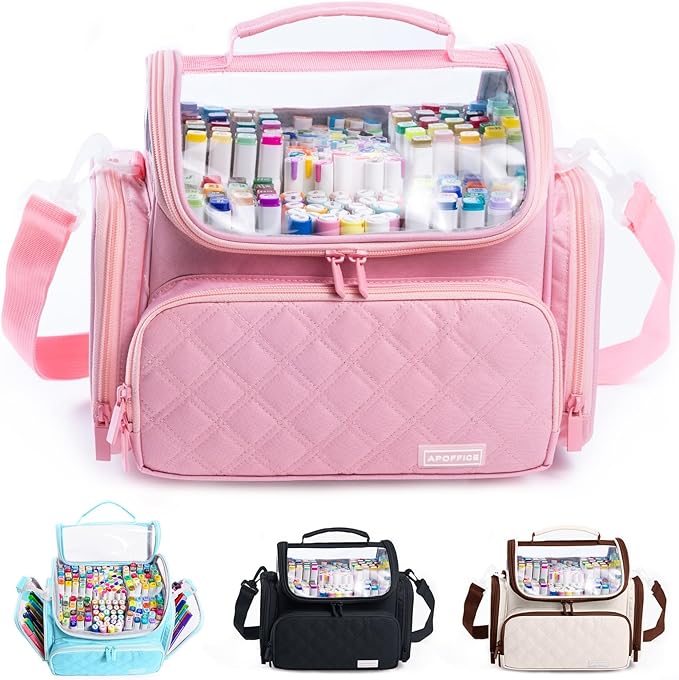 Large Marker Organizer Case Holds 150-200 Markers | Art Marker Storage Bag with Removable Dividers & Clear Top for Artists, Crafters & Travel - Pen, Pencil Alcohol Marker Holder - Art Supply