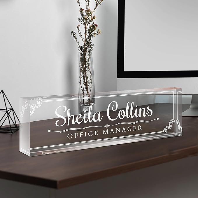Custom Engraved Name Plate for Desk, Acrylic Desk Name Plate Personalized, Office Decor for Women Men, Acrylic Desktop Accessories, Office Gifts for Boss Manager Teacher, Employee Appreciation Gifts