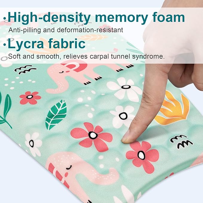 Ergonomic Wrist Mouse Pad with Massage Design, Wrist Rest Pain Relief Mousepad with Memory Foam Non-Slip PU Base, Mouse Pad with Wrist Support for Wireless Mouse & Desk,Y Little Elephant