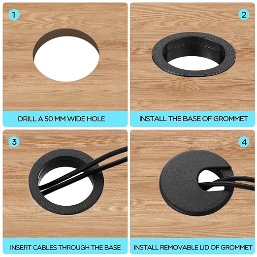 50 Pack 2 Inch Desk Grommet Desk Cable Wire Grommet Cord, PC Computer Desk Plastic Grommet Cord Tidy Cable Hole Cover Organizers for Office PC Computer Desk Cord Management (Black)