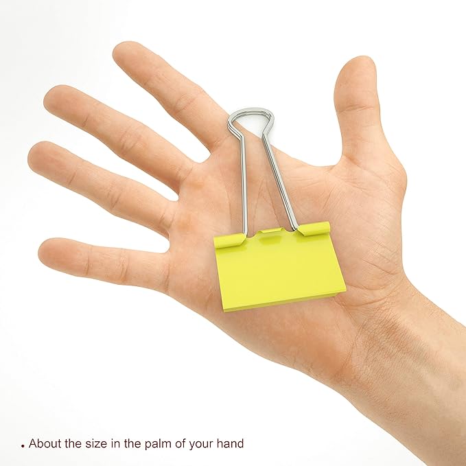Nctinystore Yellow Binder Clips Large (Jumbo) Metal Clamp 2 inch / 50 mm (Yellow, 6-PCS)
