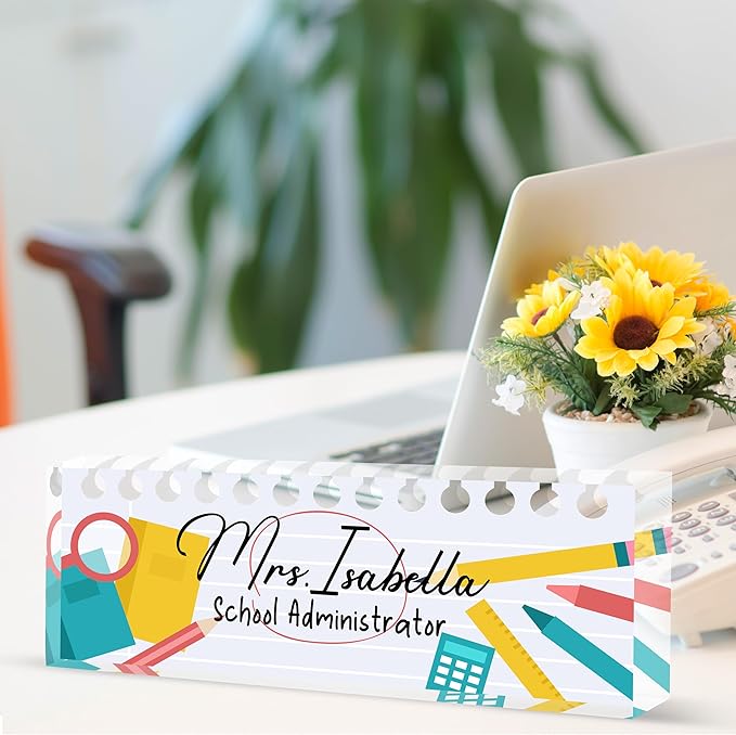 Custom Desk Name Plate Personalized, Acrylic Name Plates for Desk, Office Decor Personalized Gifts for Teacher Coworkers Boss Nurse Big Bang for Learning