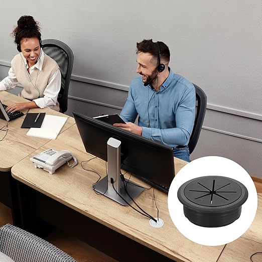uxcell 2 Pcs Desk Grommet, 1.97 Inch 50mm Desk Cable Hole Cover Wire Hole Insert for Home Office Table Cabinet Cord Organizer, Black