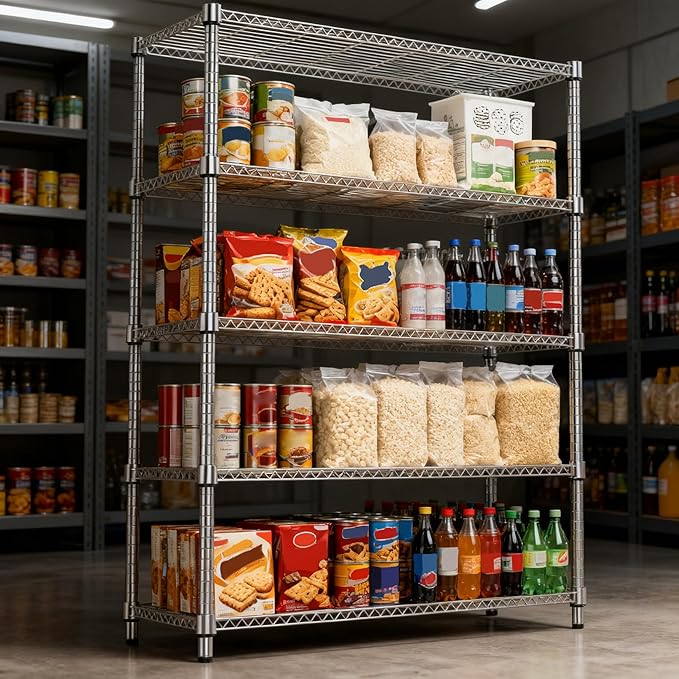 5 Tiers Shelf 1750 lbs Steel Storage Shelving Utility Shelving Unit Steel Organizer Wire Rack for Home,Kitchen,Office,Garage Chrome 17.7" D x 47.2" W x 72.4" H